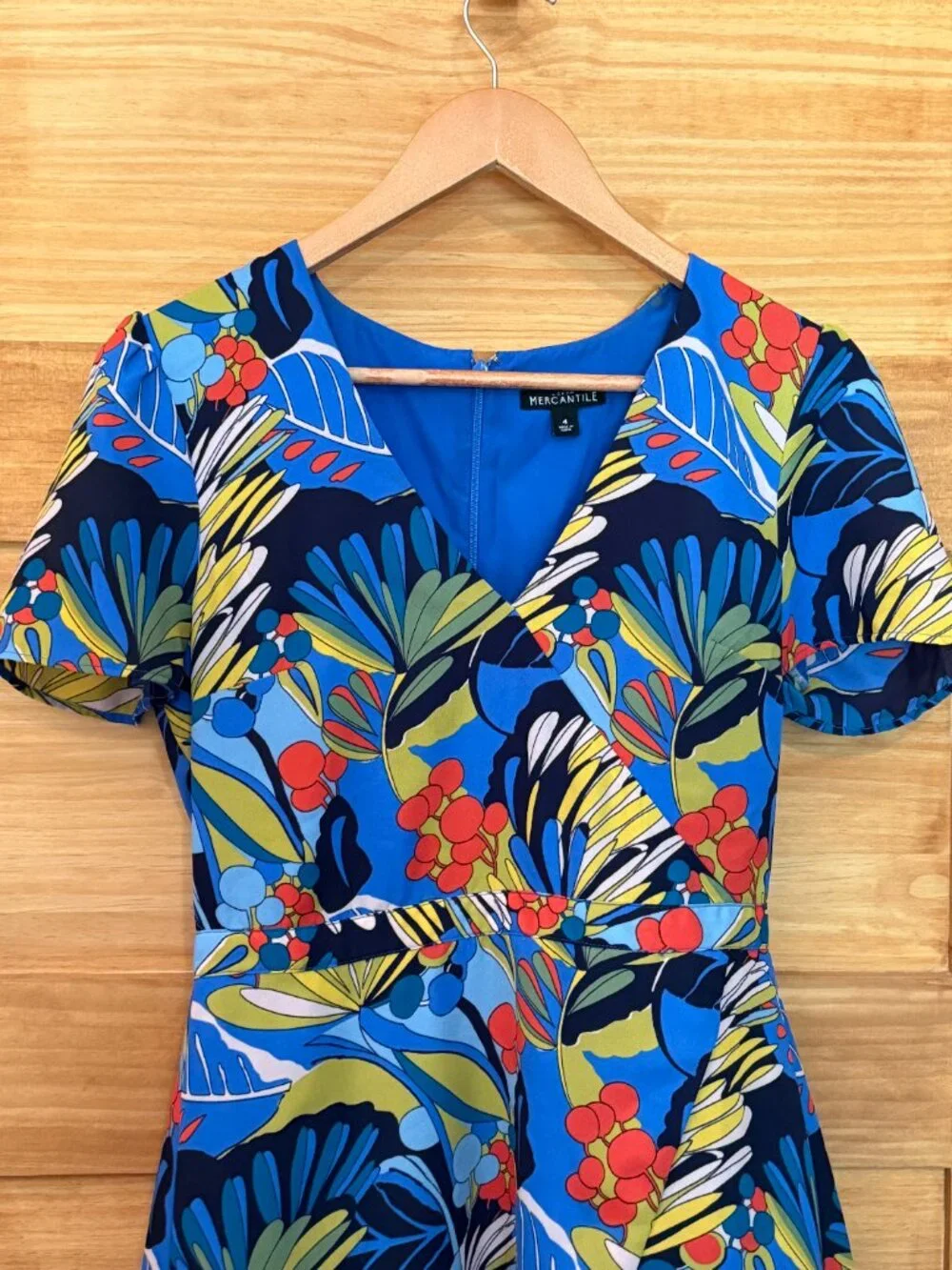 J Crew Blue Tropical Floral Silky Wrap Front Resort Mini Dress size 4